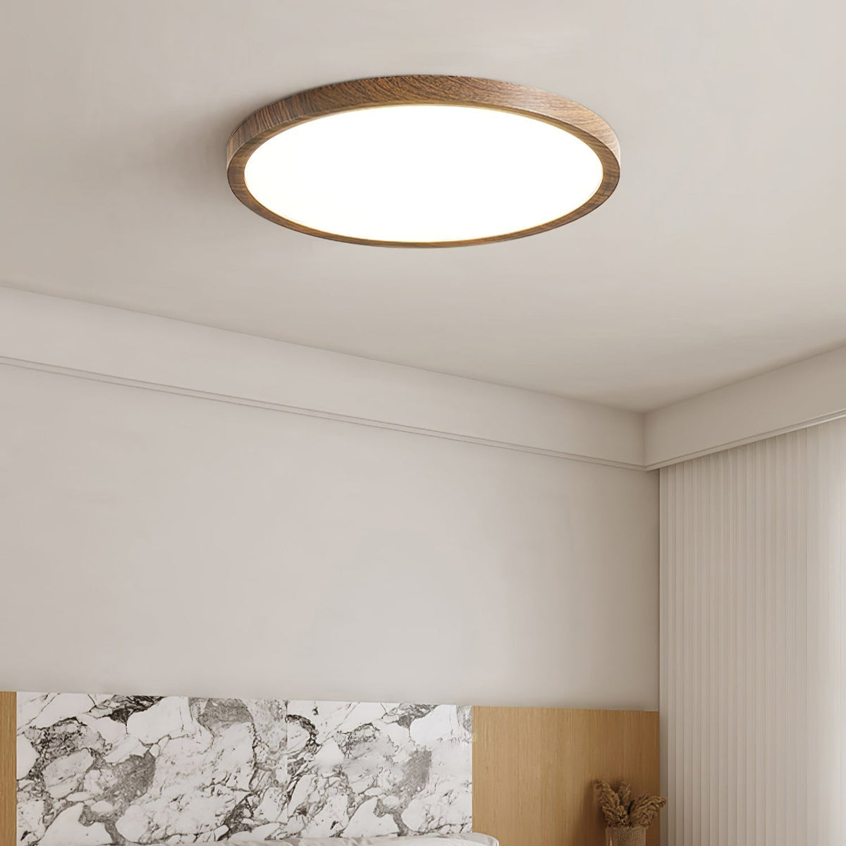 Plafonnier LED extra-plat Ivera – Rond effet noyer, 2,5 cm d'épaisseur
