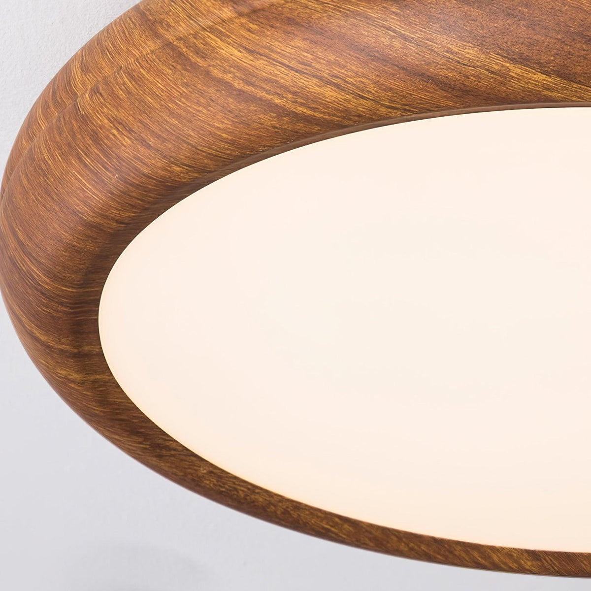 Plafonnier LED rond en acrylique Grena – Effet bois noyer ou chêne, version télécommandée