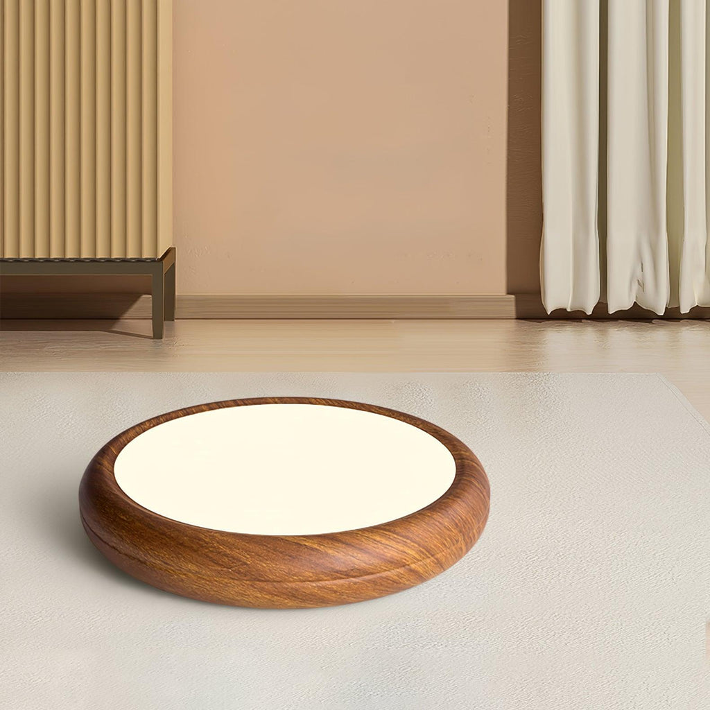 Plafonnier LED rond en acrylique Grena – Effet bois noyer ou chêne, version télécommandée