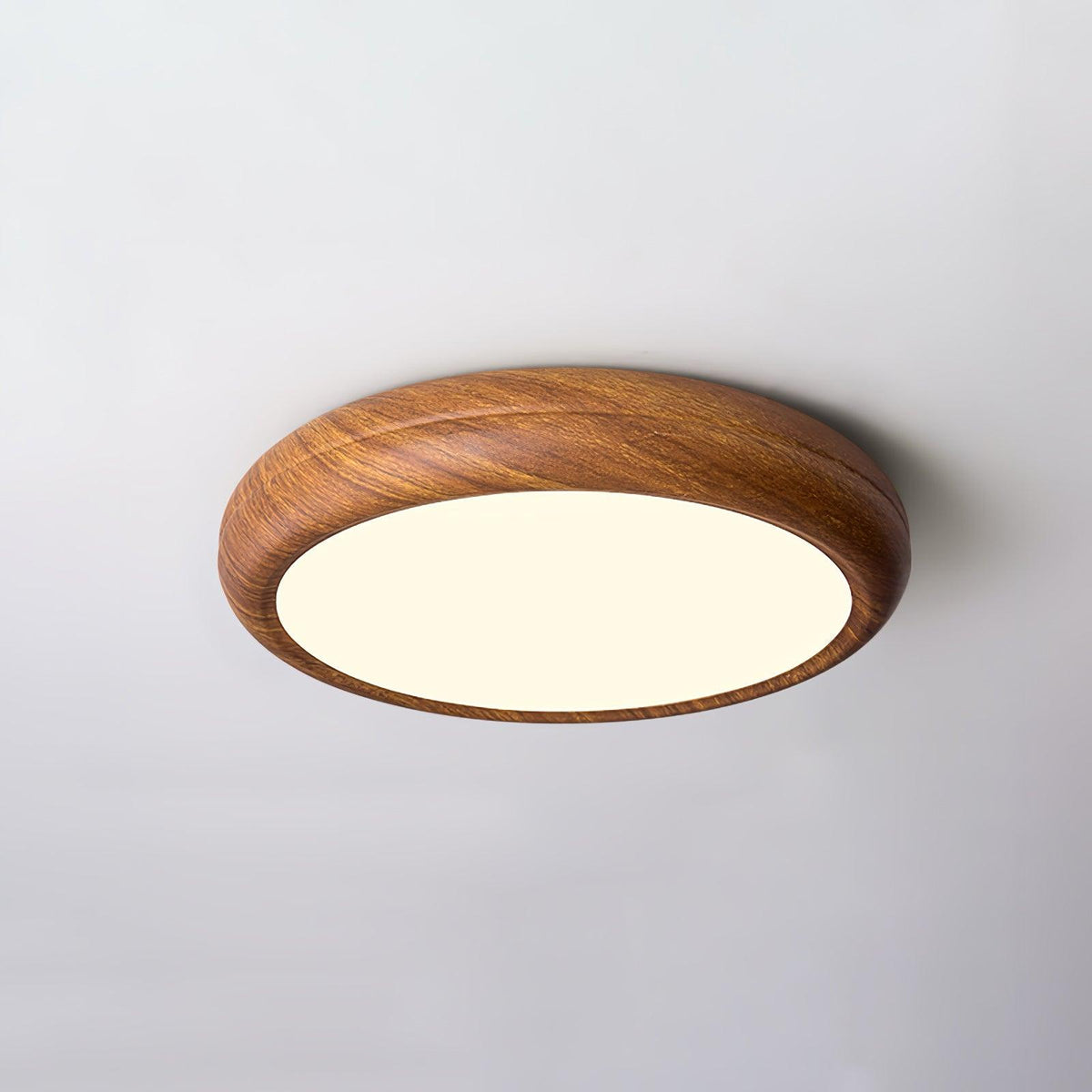 Plafonnier LED rond en acrylique Grena – Effet bois noyer ou chêne, version télécommandée