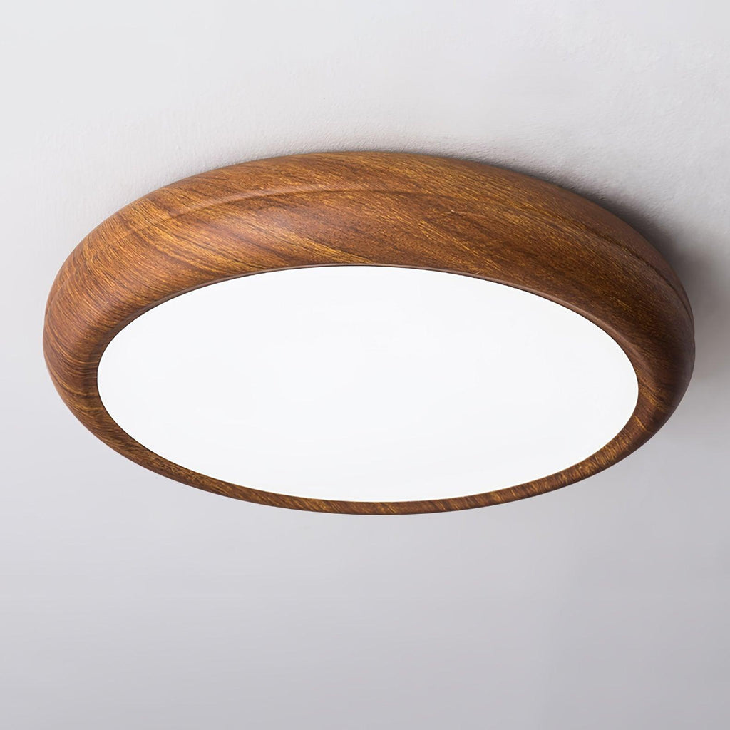 Plafonnier LED rond en acrylique Grena – Effet bois noyer ou chêne, version télécommandée