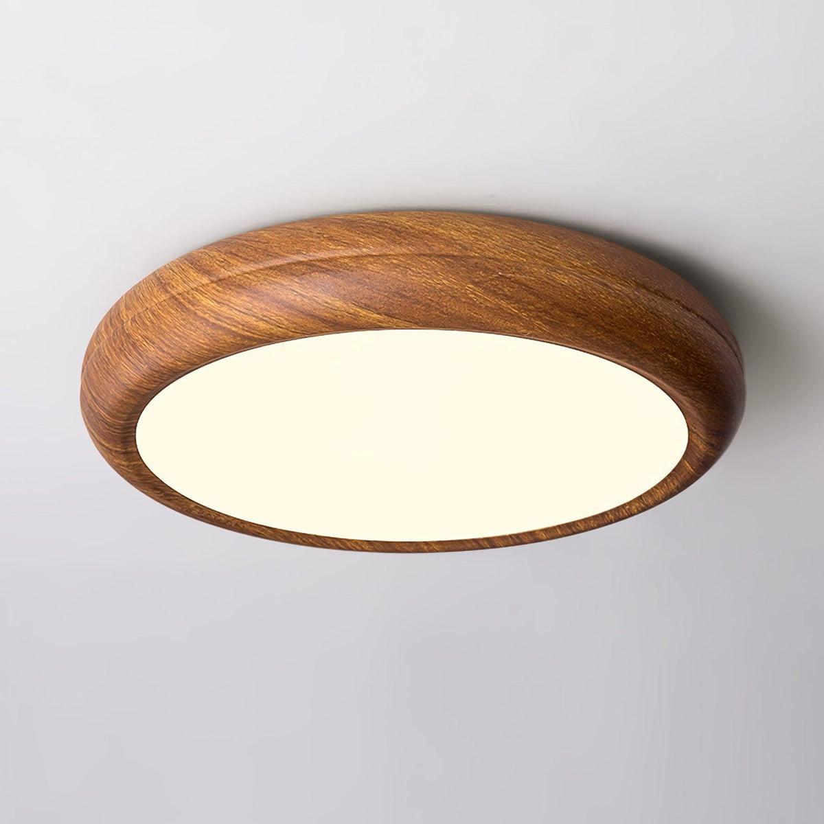 Plafonnier LED rond en acrylique Grena – Effet bois noyer ou chêne, version télécommandée