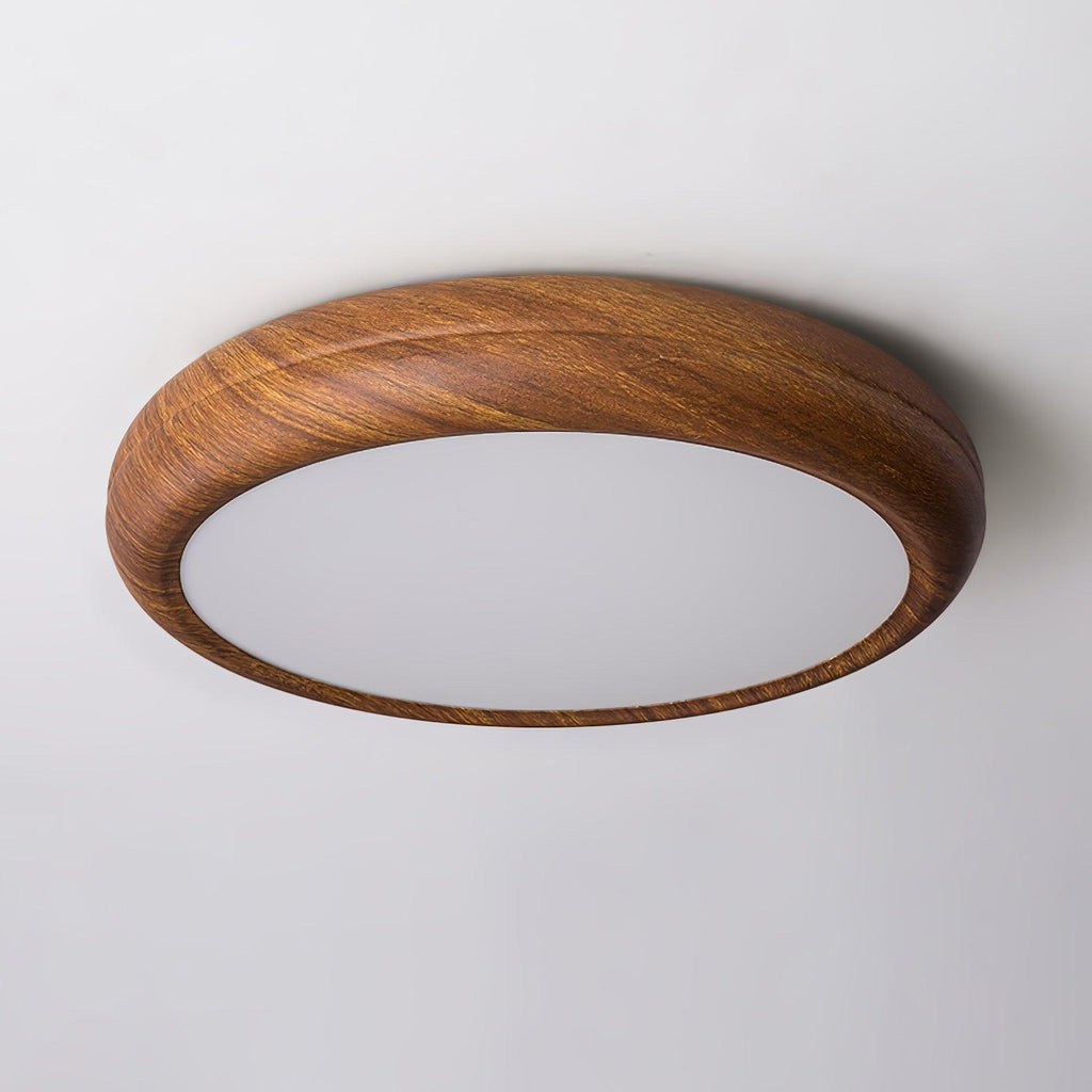 Plafonnier LED rond en acrylique Grena – Effet bois noyer ou chêne, version télécommandée