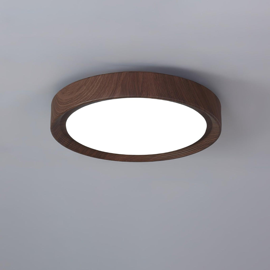 Plafonnier LED rond en acrylique Grena – Effet bois noyer ou chêne, version télécommandée