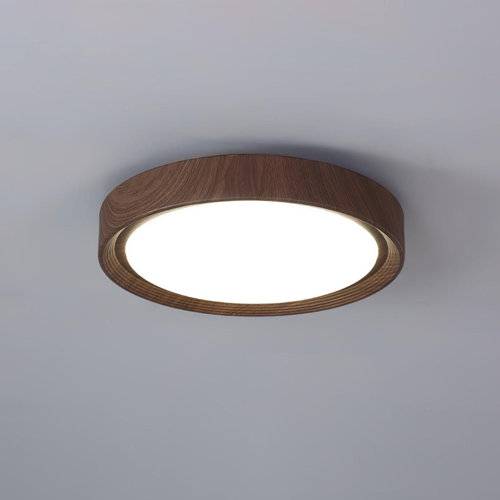 Plafonnier LED rond en acrylique Grena – Effet bois noyer ou chêne, version télécommandée