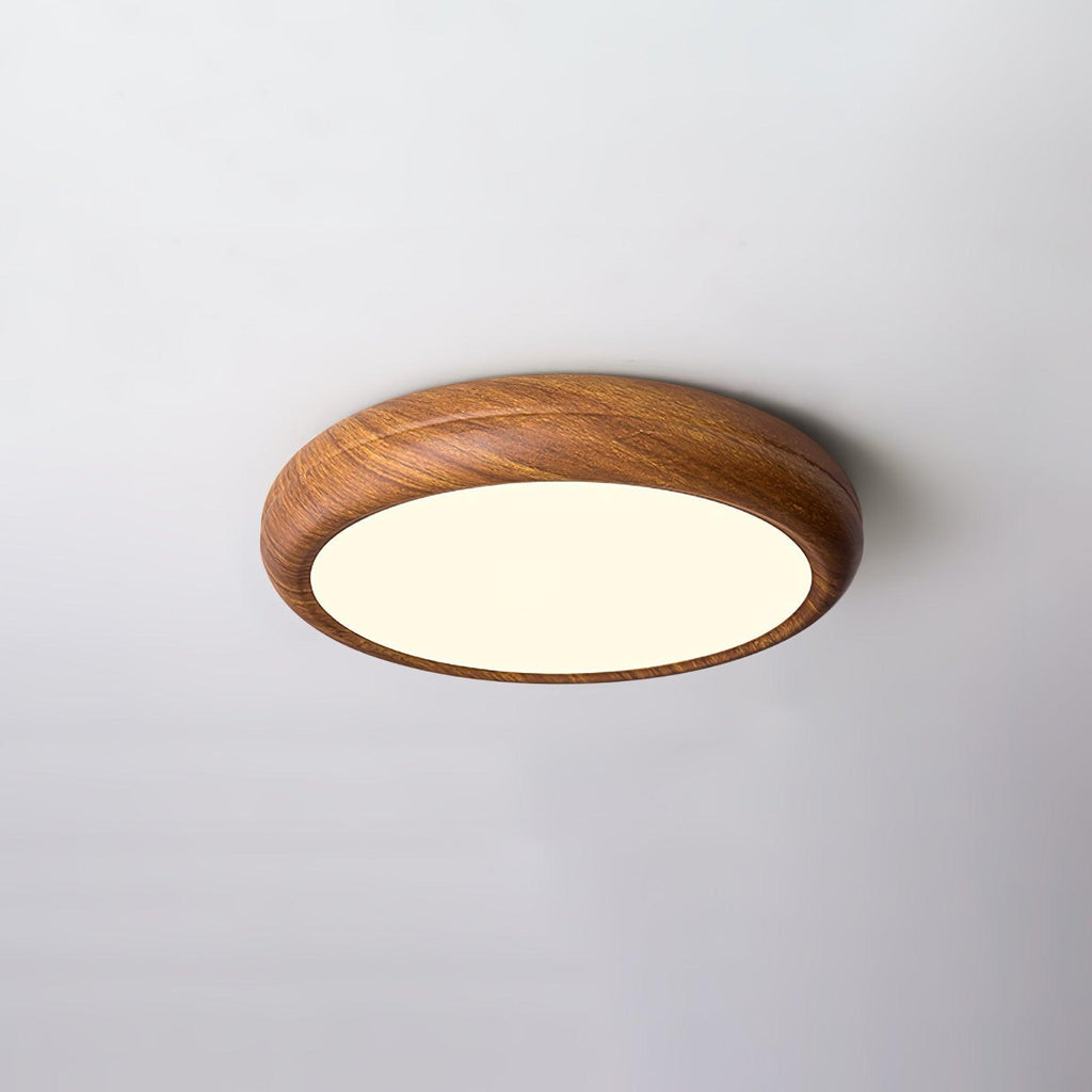 Plafonnier LED rond en acrylique Grena – Effet bois noyer ou chêne, version télécommandée