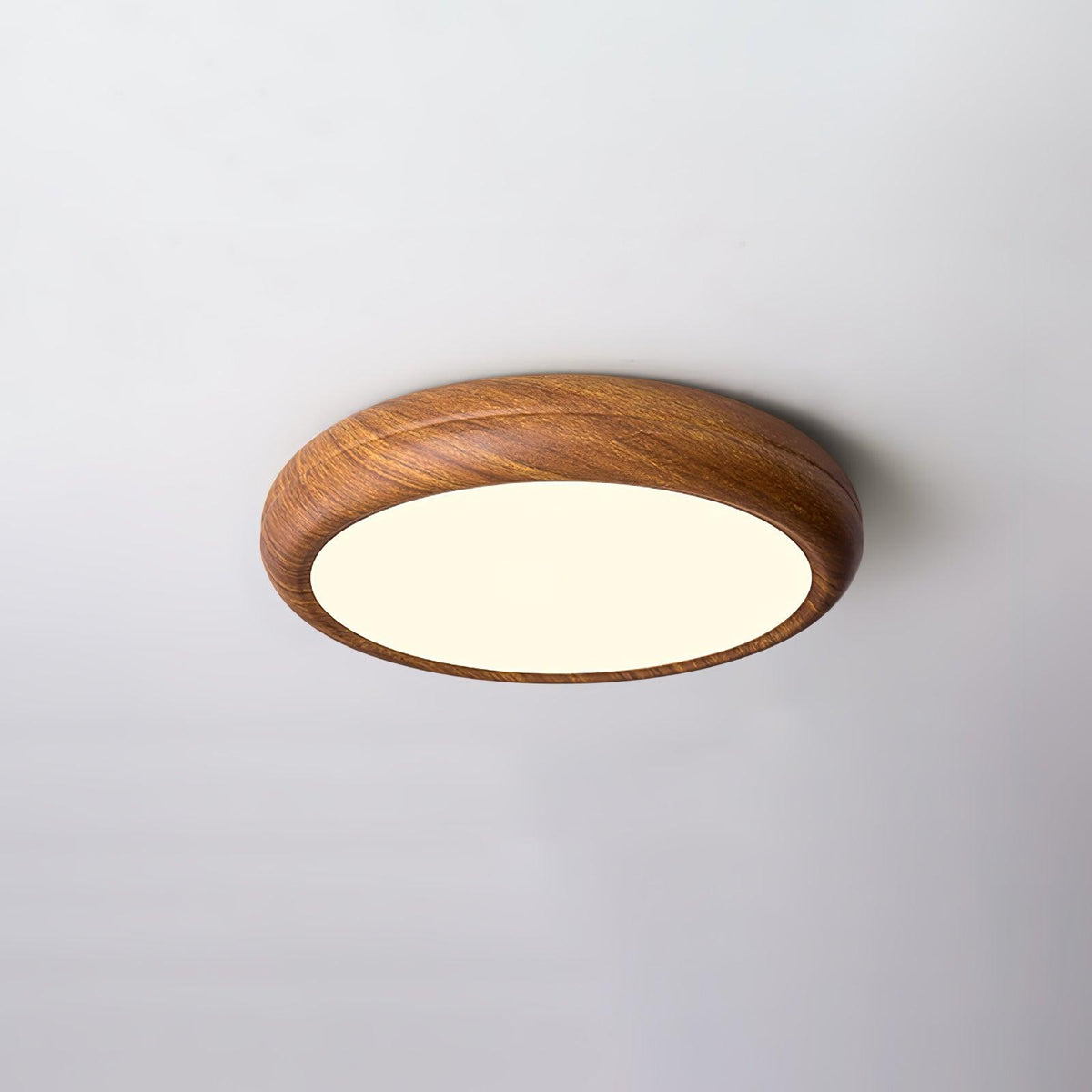 Plafonnier LED rond en acrylique Grena – Effet bois noyer ou chêne, version télécommandée