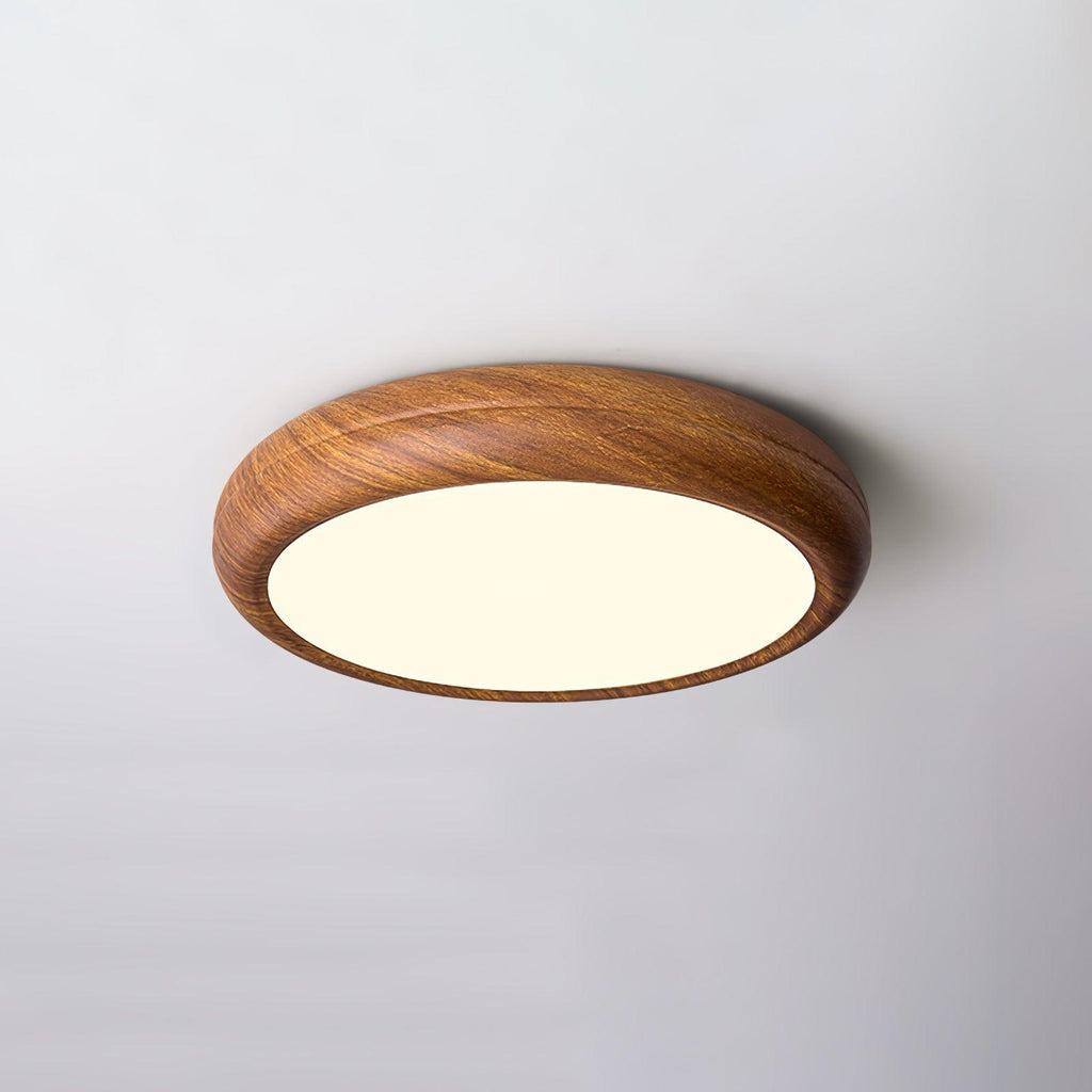 Plafonnier LED rond en acrylique Grena – Effet bois noyer ou chêne, version télécommandée