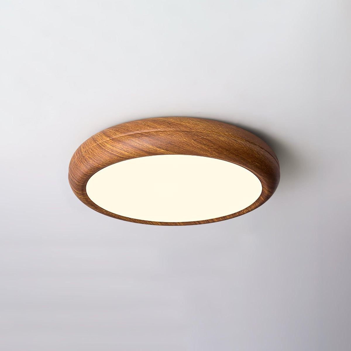 Plafonnier LED rond en acrylique Grena – Effet bois noyer ou chêne, version télécommandée