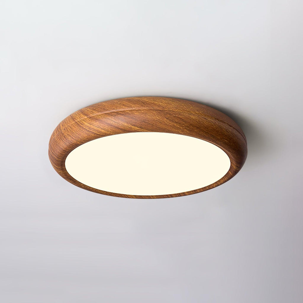 Plafonnier LED rond en acrylique Grena – Effet bois noyer ou chêne, version télécommandée