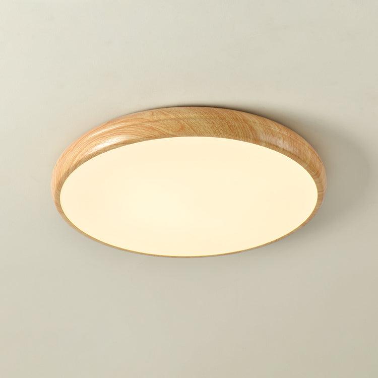 Plafonnier LED rond en acrylique Grena – Effet bois noyer ou chêne, version télécommandée