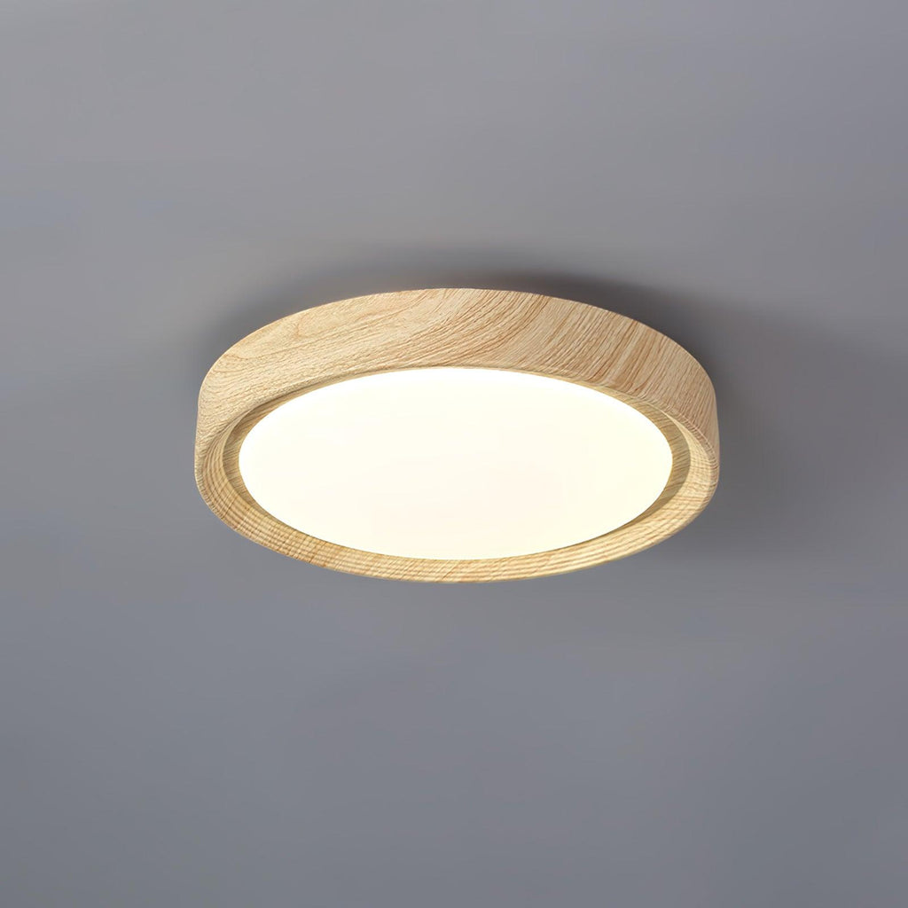 Plafonnier LED rond en acrylique Grena – Effet bois noyer ou chêne, version télécommandée