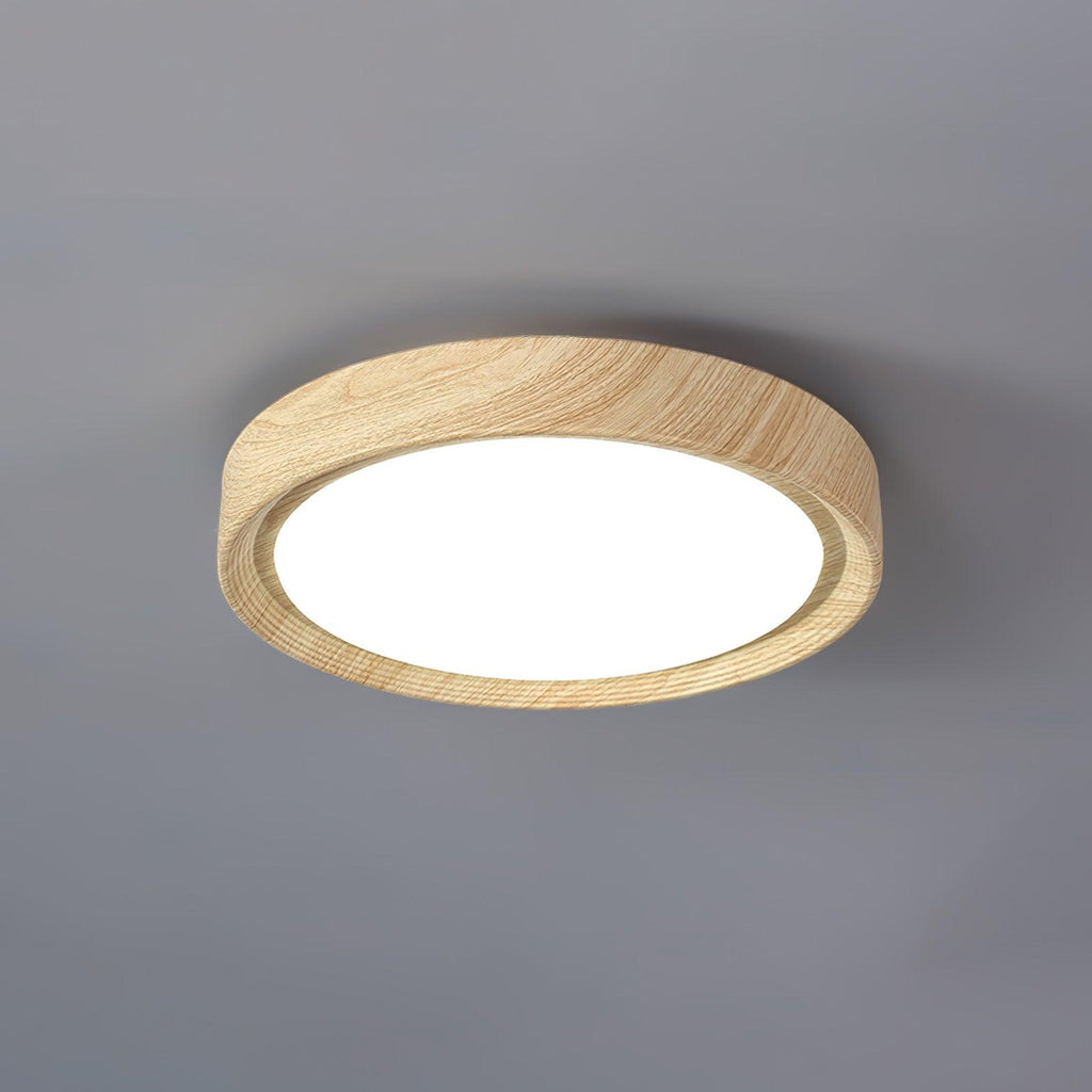 Plafonnier LED rond en acrylique Grena – Effet bois noyer ou chêne, version télécommandée