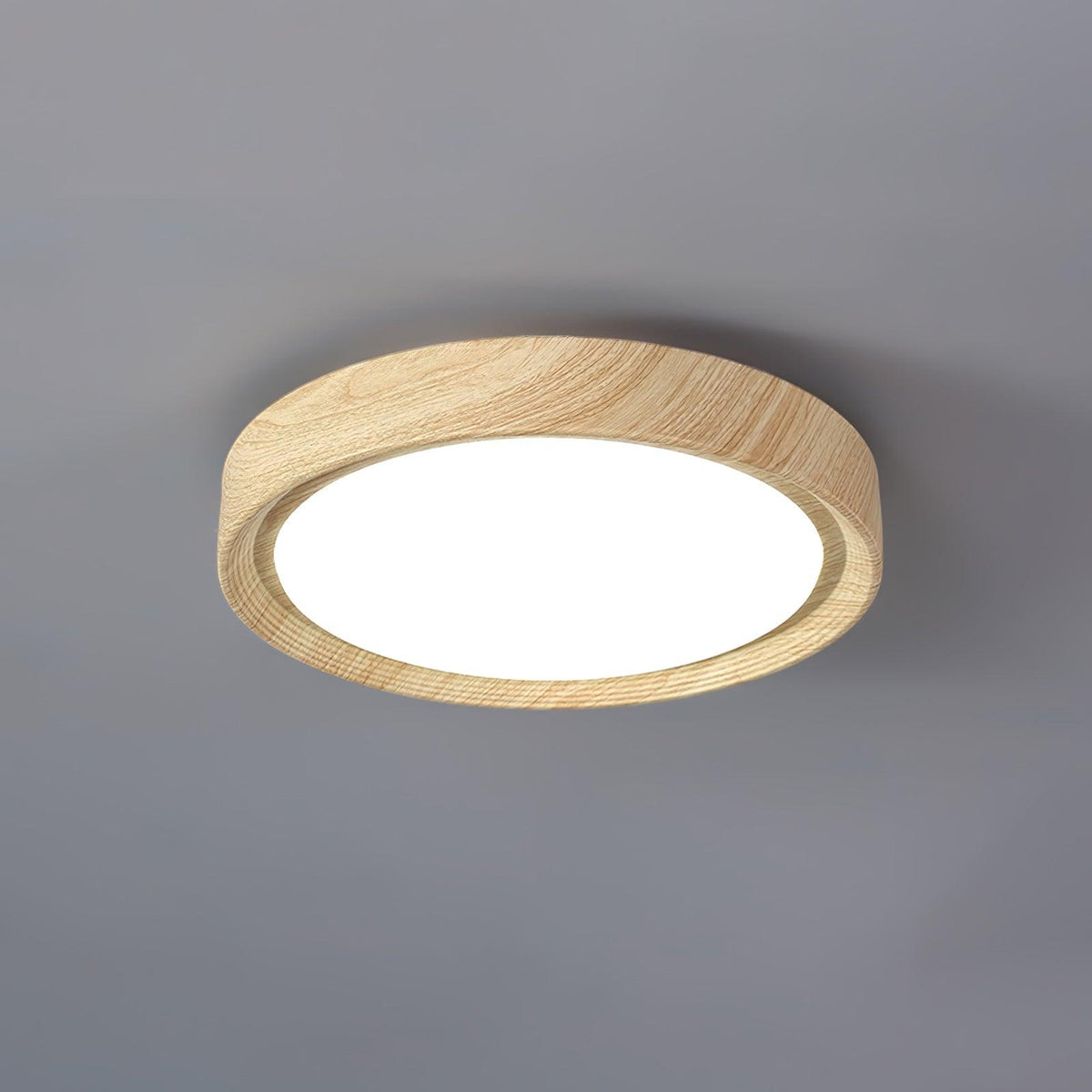 Plafonnier LED rond en acrylique Grena – Effet bois noyer ou chêne, version télécommandée