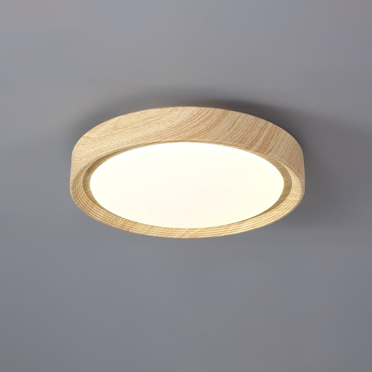 Plafonnier LED rond en acrylique Grena – Effet bois noyer ou chêne, version télécommandée