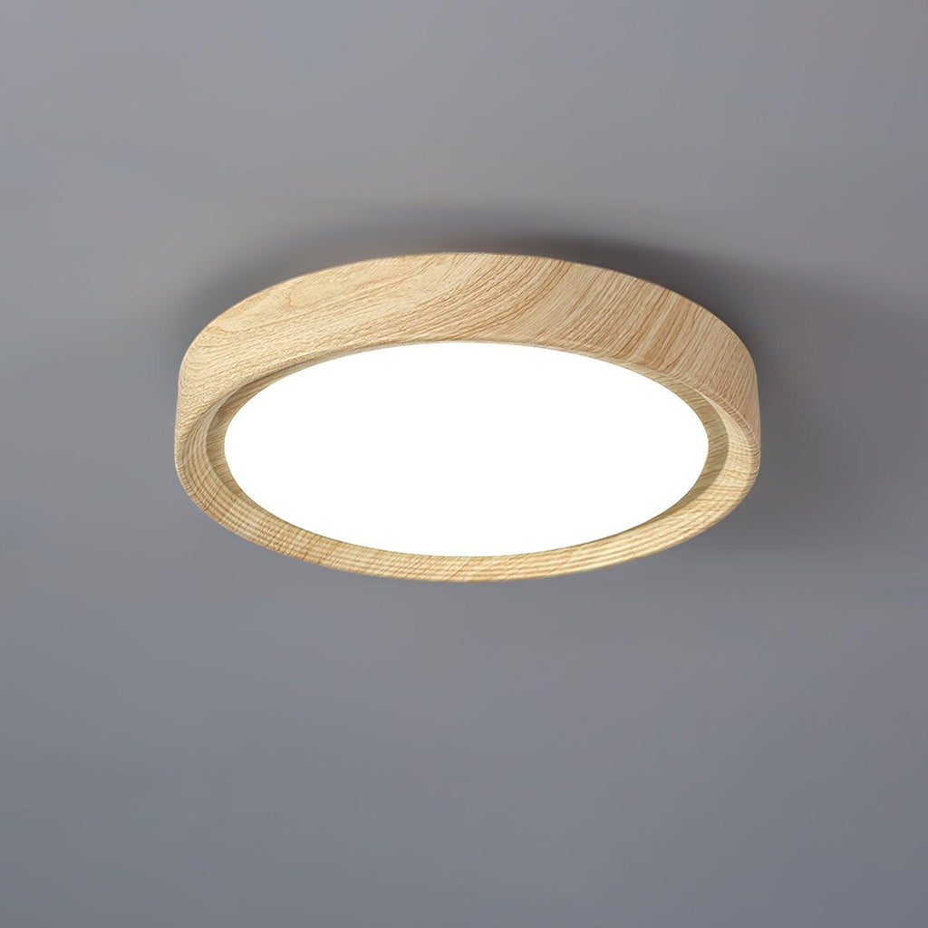 Plafonnier LED rond en acrylique Grena – Effet bois noyer ou chêne, version télécommandée