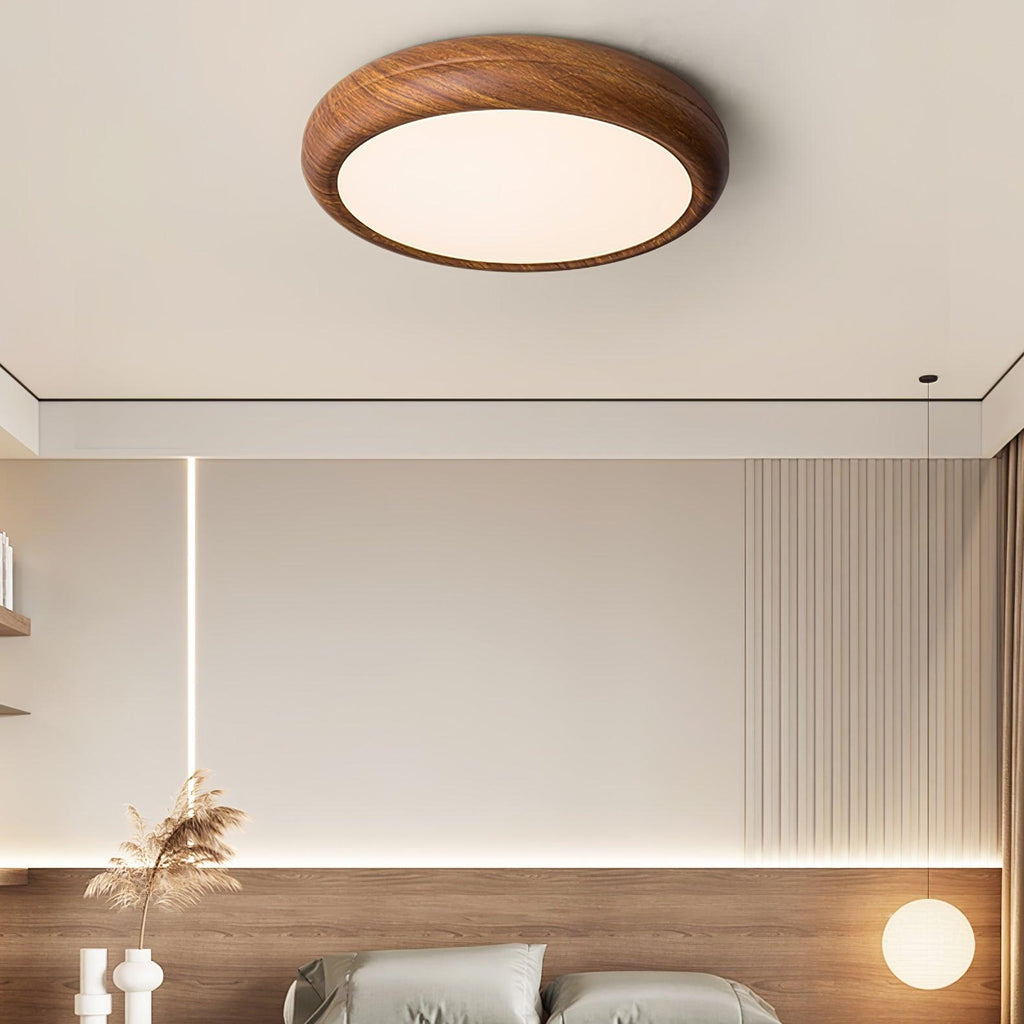 Plafonnier LED rond en acrylique Grena – Effet bois noyer ou chêne, version télécommandée
