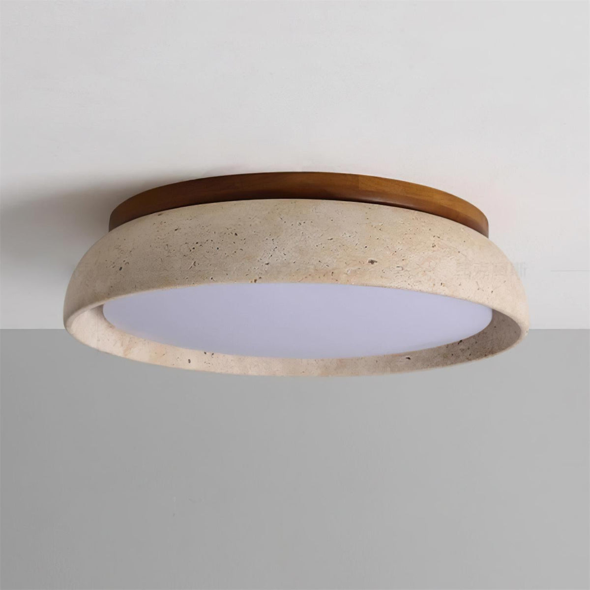 Plafonnier LED en travertin Kloris – Pierre naturelle et bois, version variable