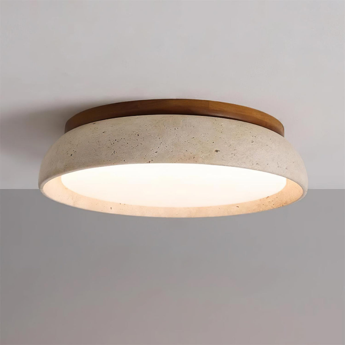 Plafonnier LED en travertin Kloris – Pierre naturelle et bois, version variable