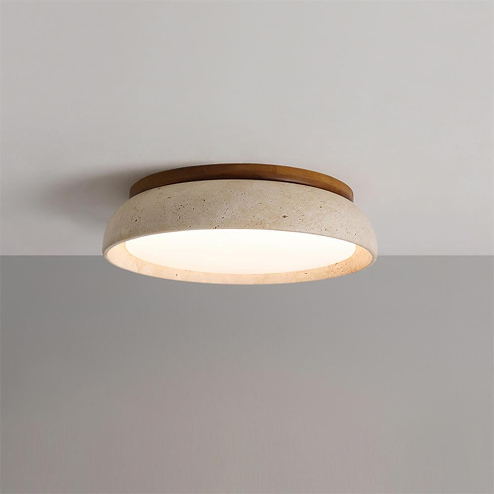 Plafonnier LED en travertin Kloris – Ø 30 cm / Blanc chaud