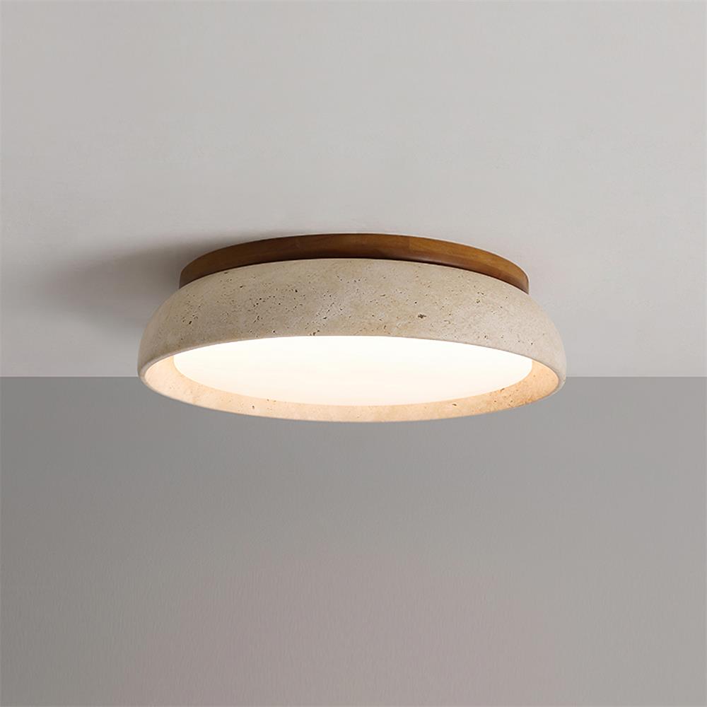 Plafonnier LED en travertin Kloris – Ø 43 cm / Blanc chaud