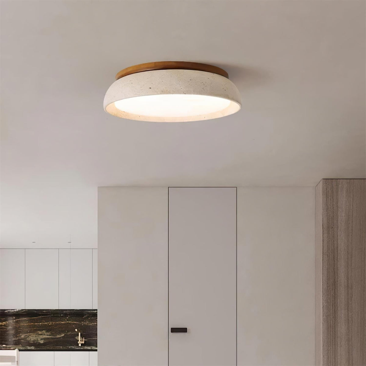 Plafonnier LED en travertin Kloris – Pierre naturelle et bois, version variable