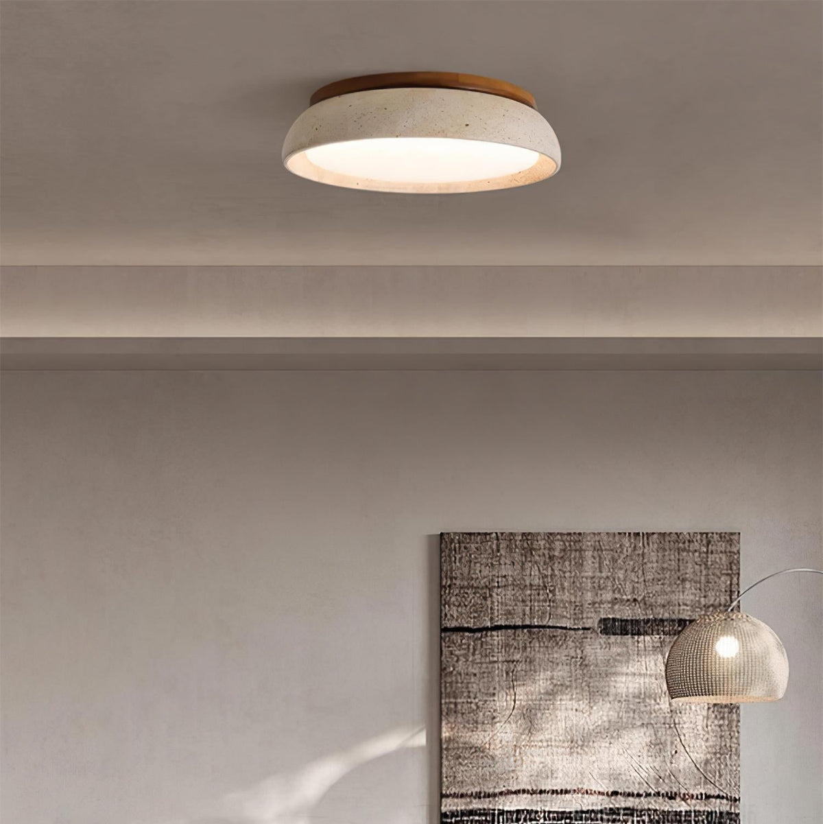 Plafonnier LED en travertin Kloris – Pierre naturelle et bois, version variable