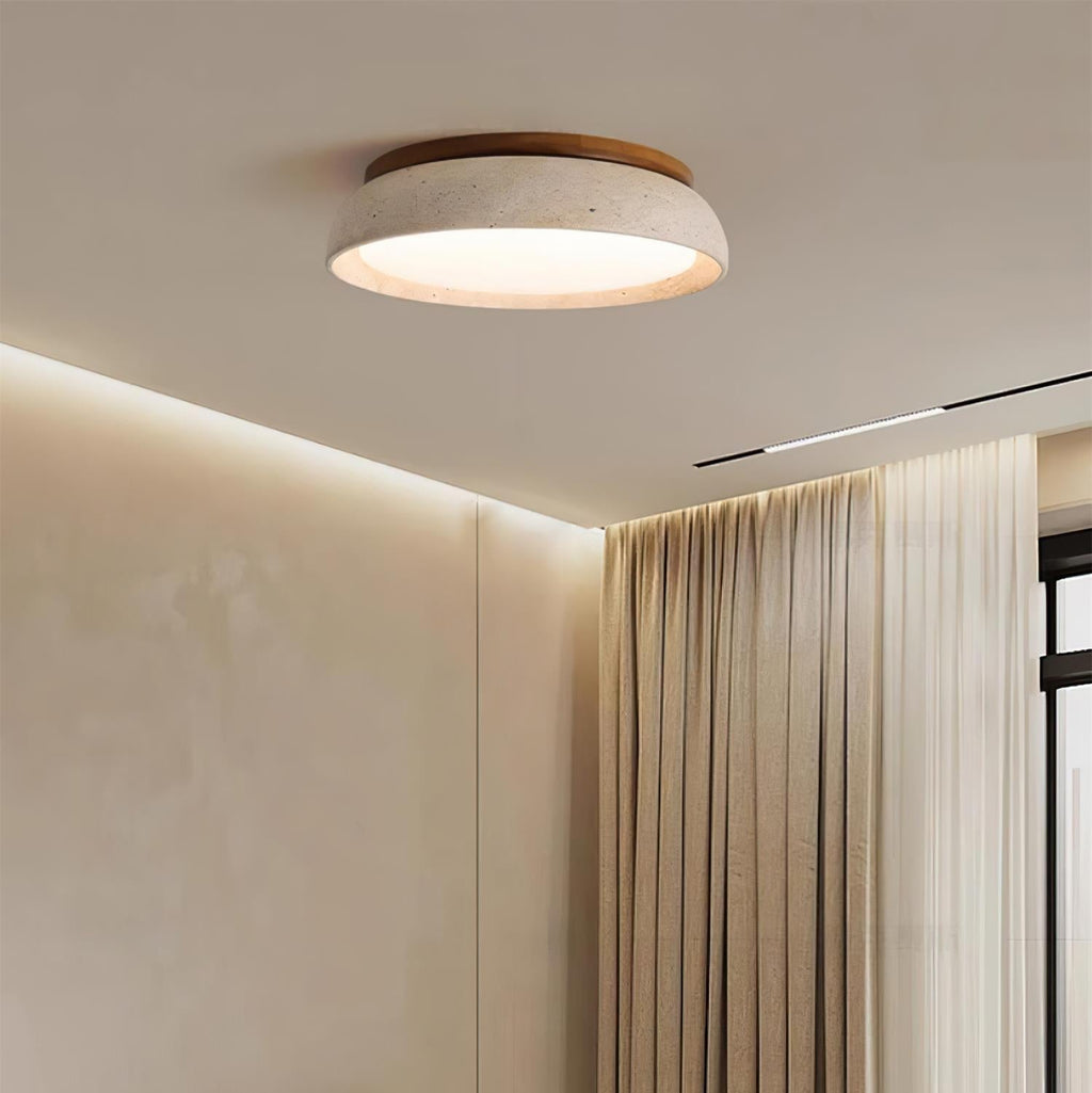 Plafonnier LED en travertin Kloris – Pierre naturelle et bois, version variable