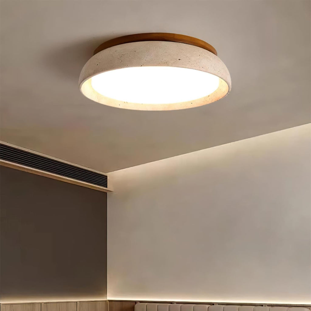 Plafonnier LED en travertin Kloris – Pierre naturelle et bois, version variable