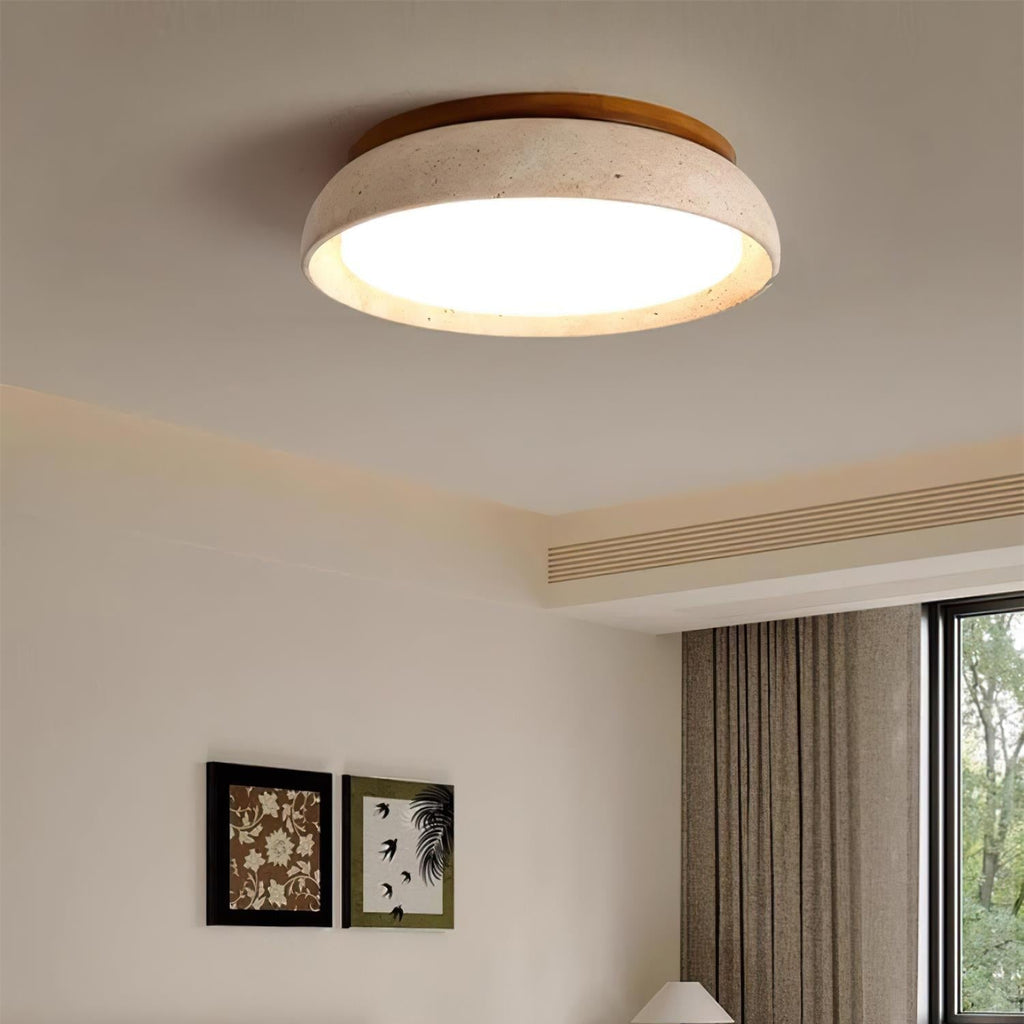 Plafonnier LED en travertin Kloris – Pierre naturelle et bois, version variable