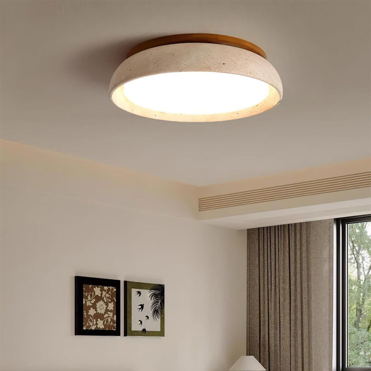 Plafonnier LED en travertin Kloris – Pierre naturelle et bois, version variable