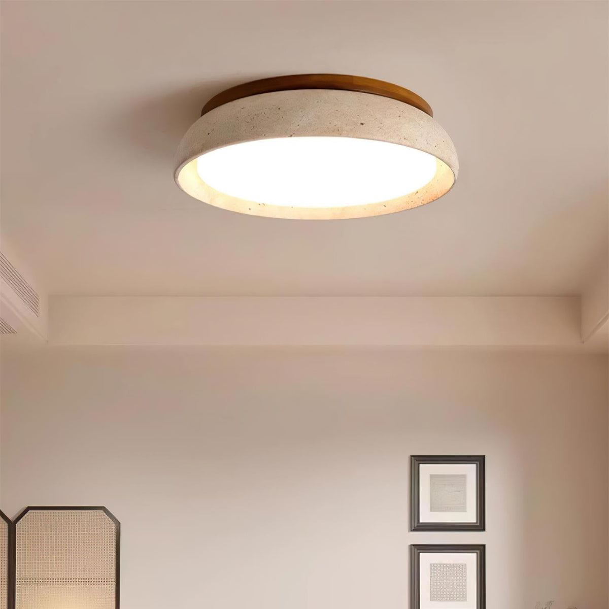Plafonnier LED en travertin Kloris – Pierre naturelle et bois, version variable