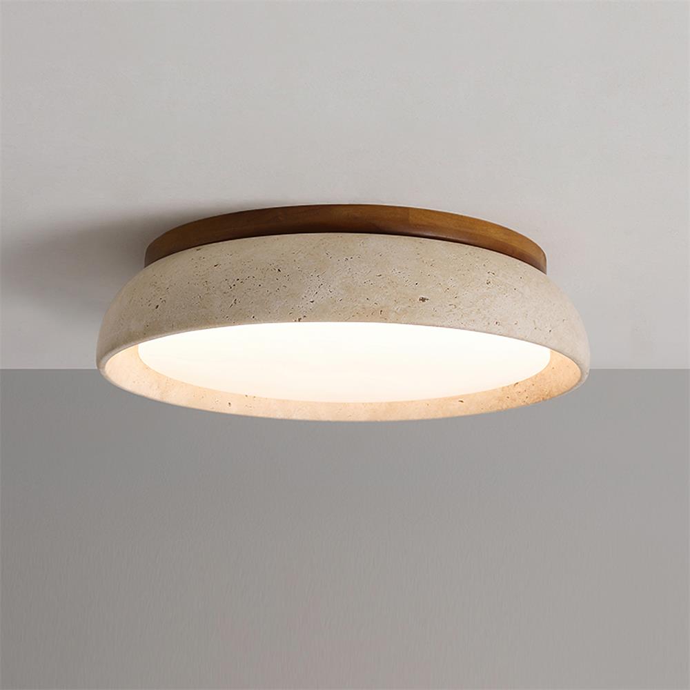 Plafonnier LED en travertin Kloris – Pierre naturelle et bois, version variable