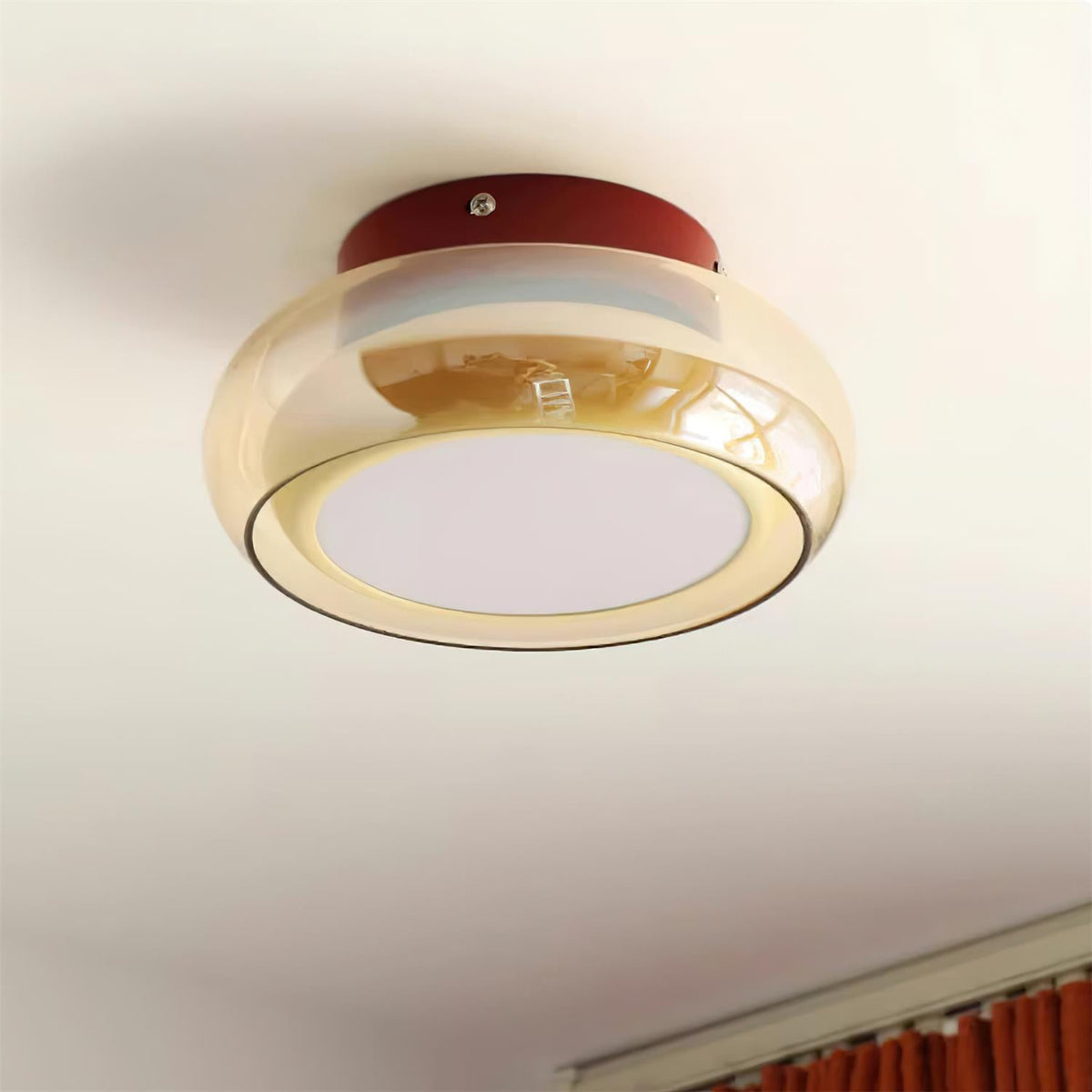 Plafonnier rétro en verre June – Cognac cerclé de rouge, 3 températures de couleur
