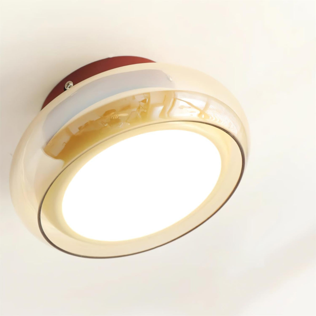 Plafonnier rétro en verre June – Cognac cerclé de rouge, 3 températures de couleur