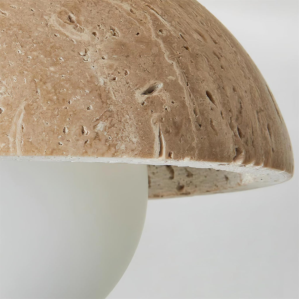 Plafonnier en travertin Mysa – Globe en verre et bois, luminaire minimaliste en pierre