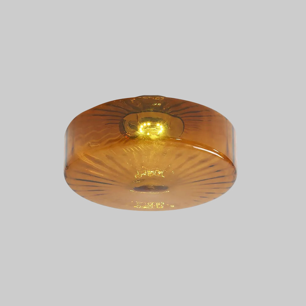 Plafonnier en verre ambré June – Motif rayonnant rétro, lumière chaude