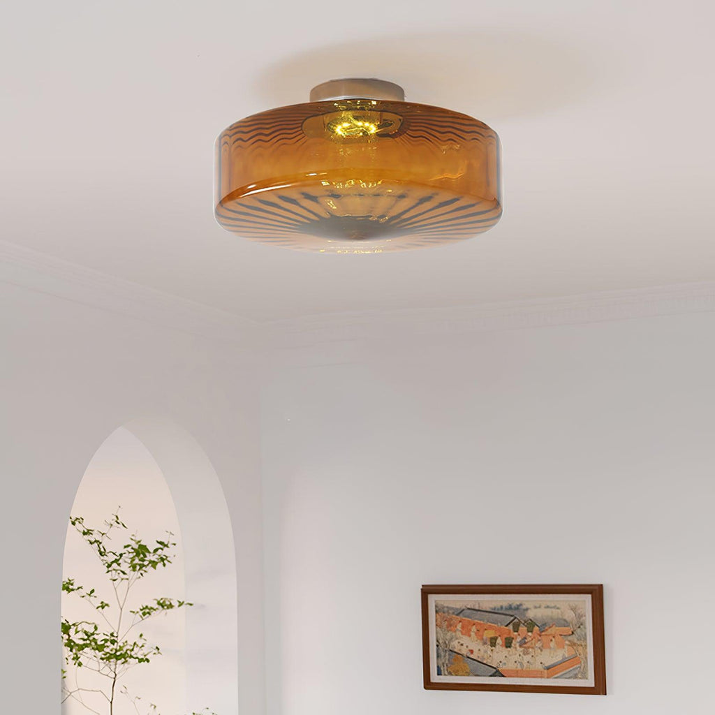 Plafonnier en verre ambré June – Motif rayonnant rétro, lumière chaude
