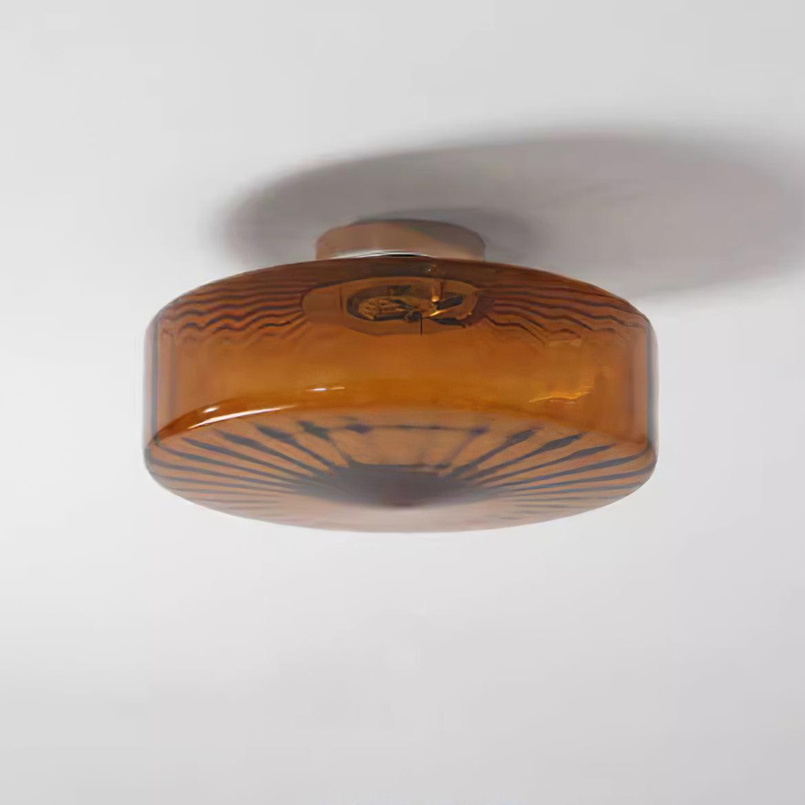 Plafonnier en verre ambré June – Motif rayonnant rétro, lumière chaude