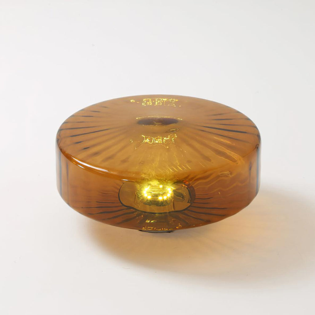 Plafonnier en verre ambré June – Motif rayonnant rétro, lumière chaude