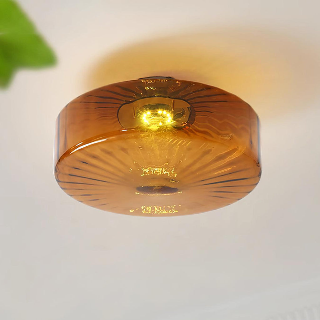 Plafonnier en verre ambré June – Motif rayonnant rétro, lumière chaude