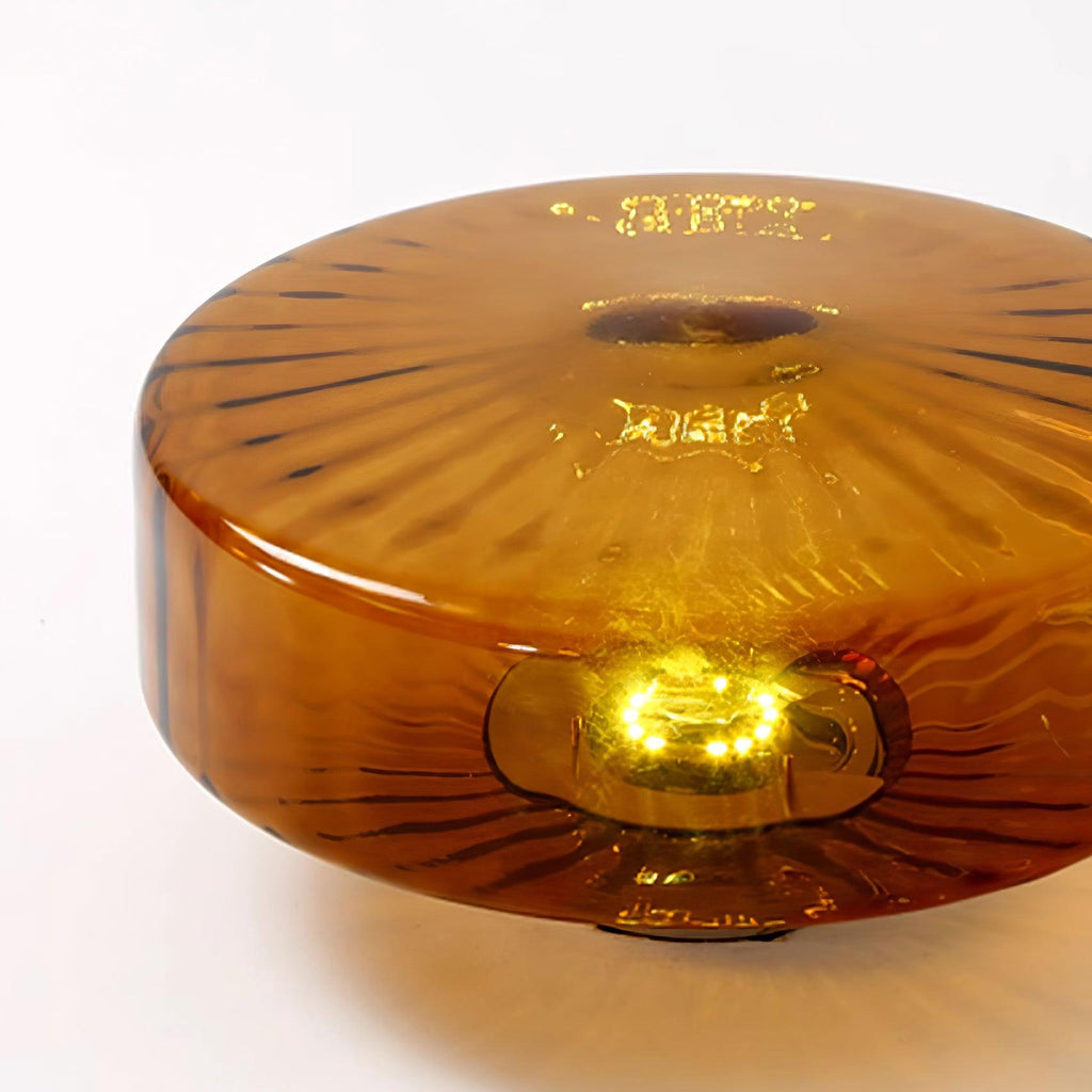 Plafonnier en verre ambré June – Motif rayonnant rétro, lumière chaude