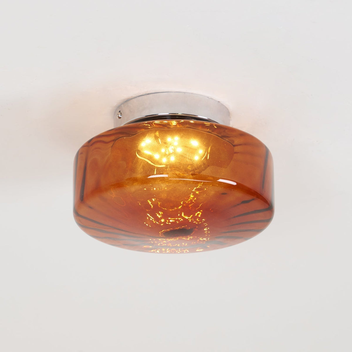 Plafonnier en verre ambré June – Motif rayonnant rétro, lumière chaude