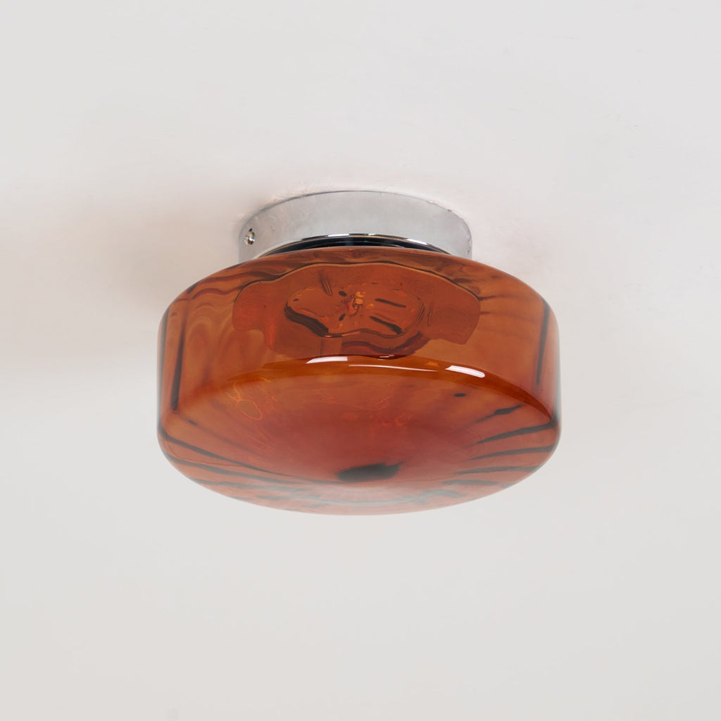 Plafonnier en verre ambré June – Motif rayonnant rétro, lumière chaude