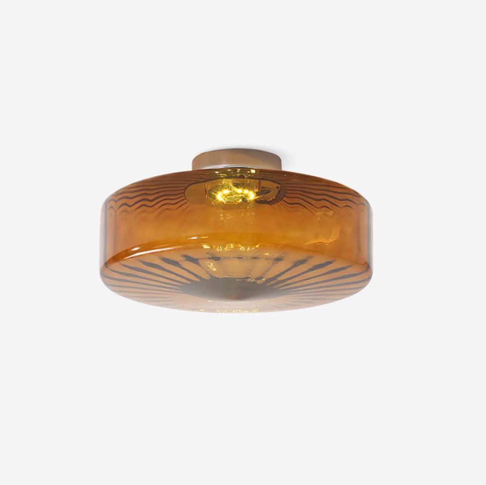 Plafonnier en verre ambré June – Motif rayonnant rétro, lumière chaude