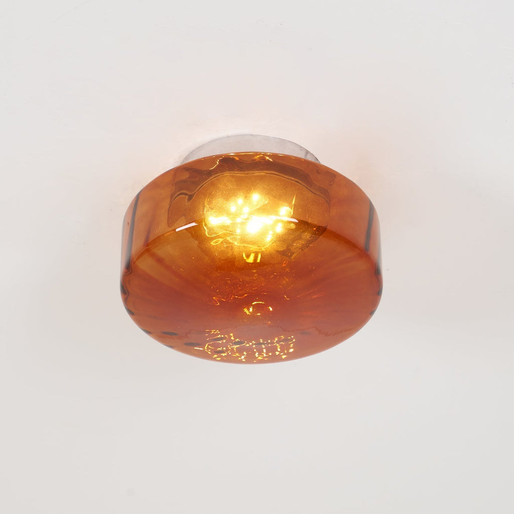 Plafonnier en verre ambré June – Motif rayonnant rétro, lumière chaude