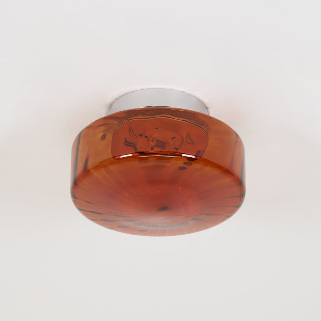 Plafonnier en verre ambré June – Motif rayonnant rétro, lumière chaude