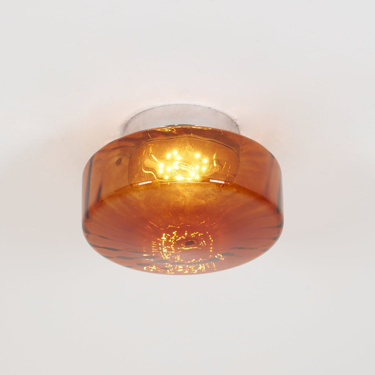 Plafonnier en verre ambré June – Motif rayonnant rétro, lumière chaude