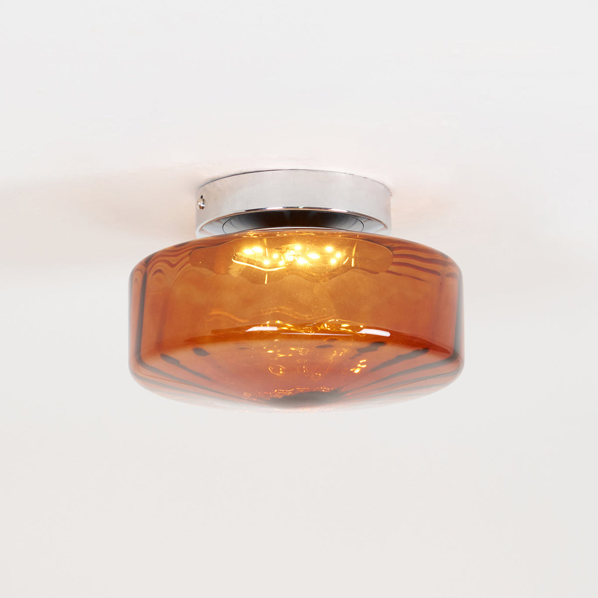 Plafonnier en verre ambré June – Motif rayonnant rétro, lumière chaude