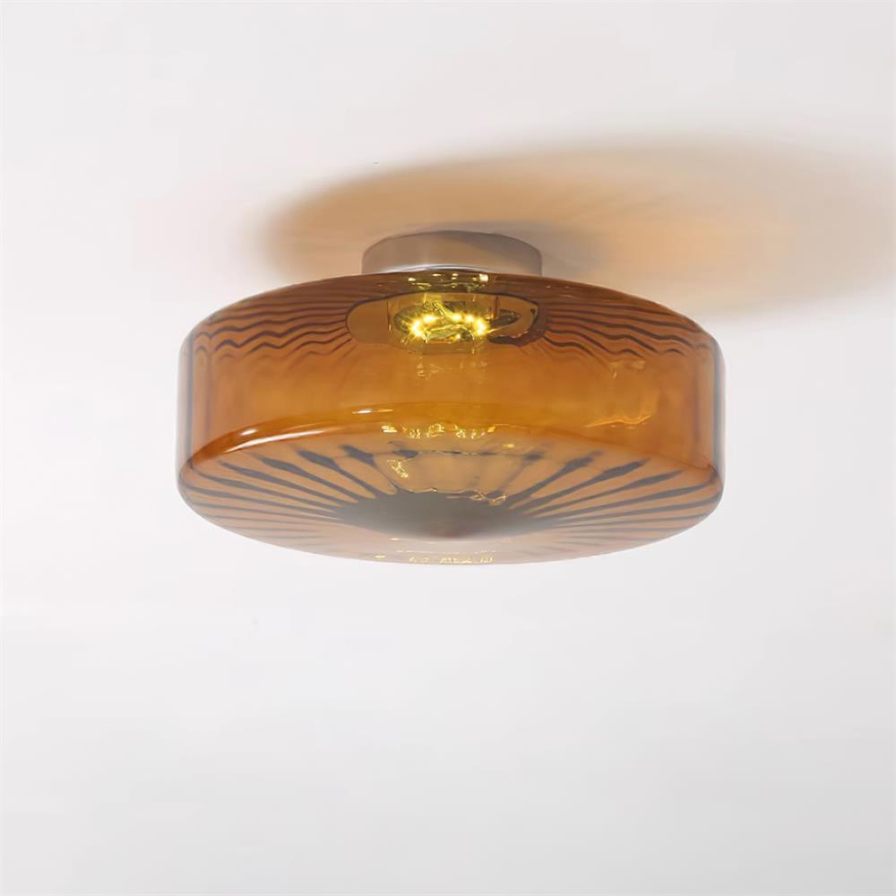 Plafonnier en verre ambré June – Motif rayonnant rétro, lumière chaude